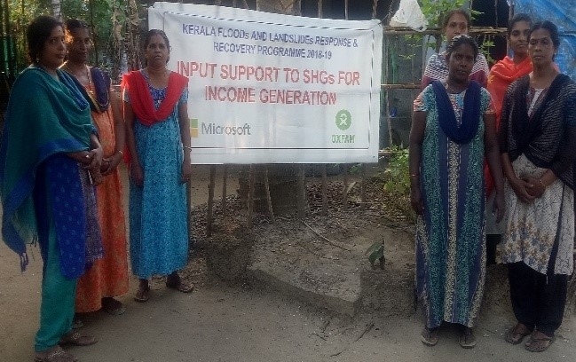 Women living along the Punnamada lake wash linen from the houseboats to earn their livelihoods. Oxfam India provided washing machines to ease their back breaking work.